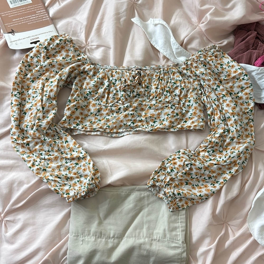 White/orange floral shirt